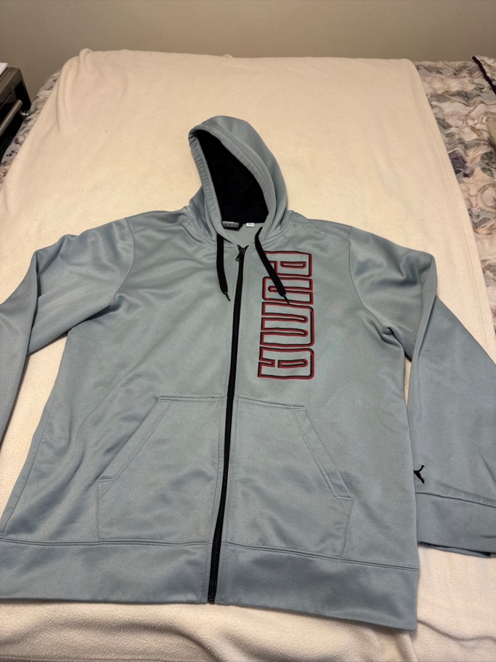 PUMA Mens Large Gray Hooded Sweatshirt Fleece Lined Jacket Activewear Zip Track - Picture 11 of 11
